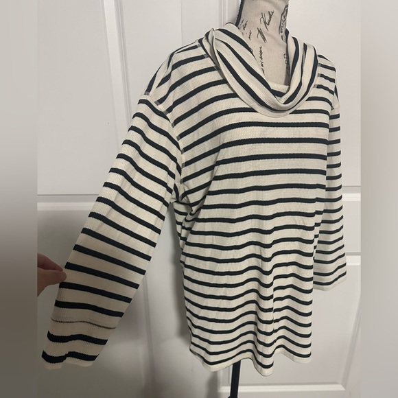 Hearts of Palm Cream and Black Striped Cowl Neck Sweater - Picture 4 of 7